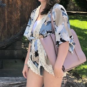 Papaya Watercolor Lace Romper